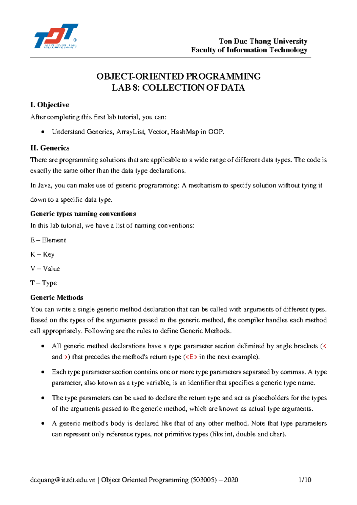 Lab 8: Understanding Generics and Collections in OOP - TDTU - Studocu