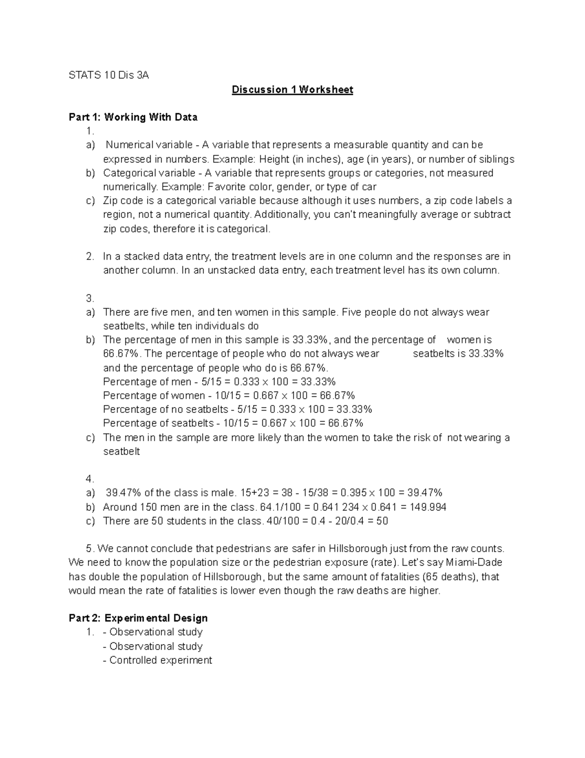 STATS 10 Dis 3A Discussion 1 Worksheet: Data Analysis & Variables - Studocu