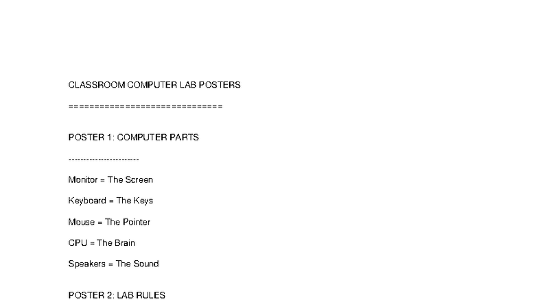 ICT Lab Posters: Basic Computer Tools & Lab Rules - Studocu