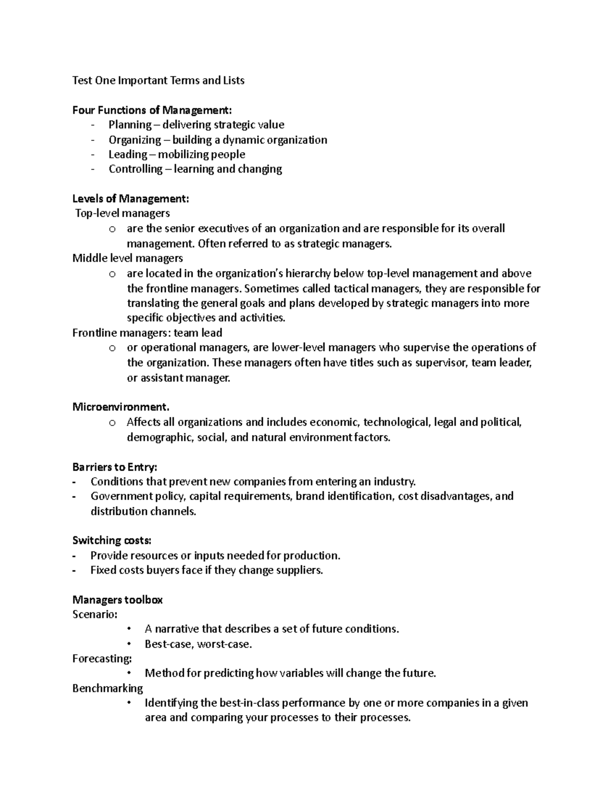 Key Concepts for MGT 101 Test One: Functions & Strategies Explained ...