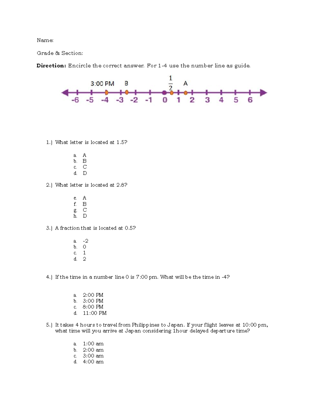 Formative Quiz: Number Line and Time Concepts - Studocu