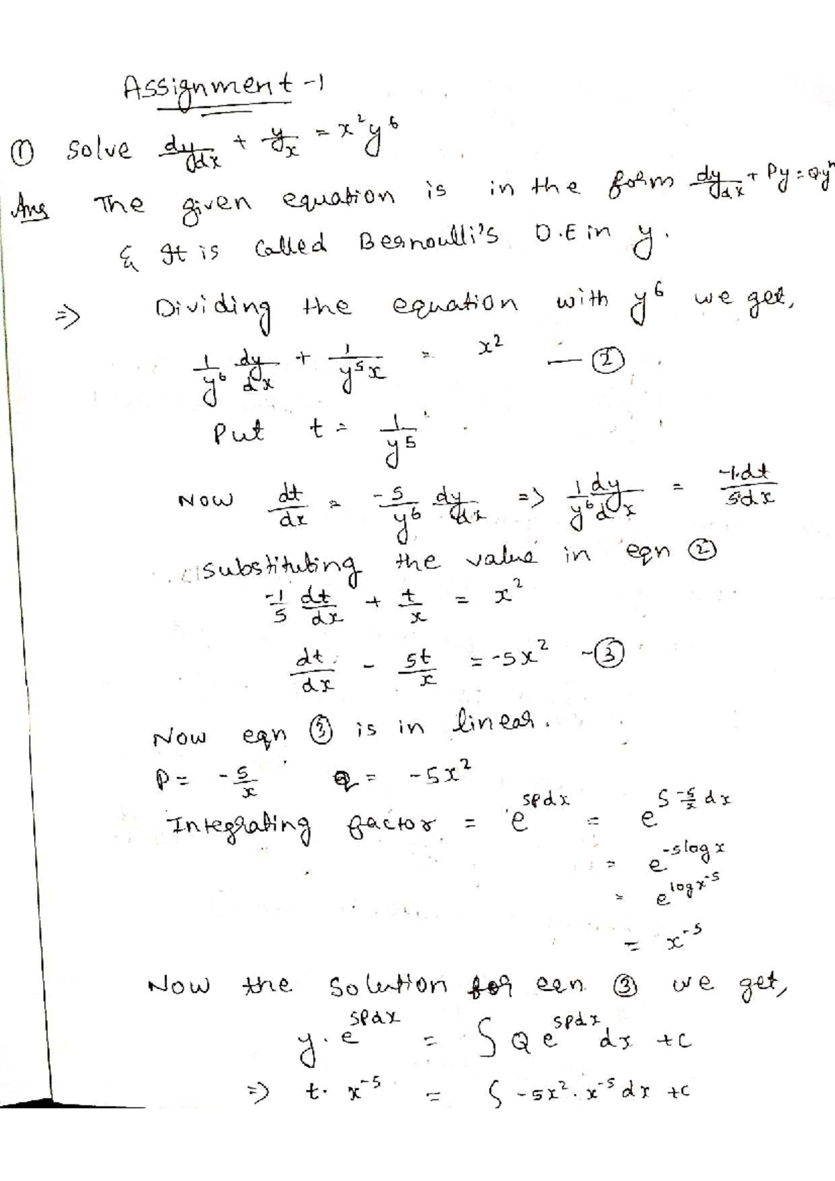 MA-1 - Differential Equations Assignment Solutions and Notes - Studocu