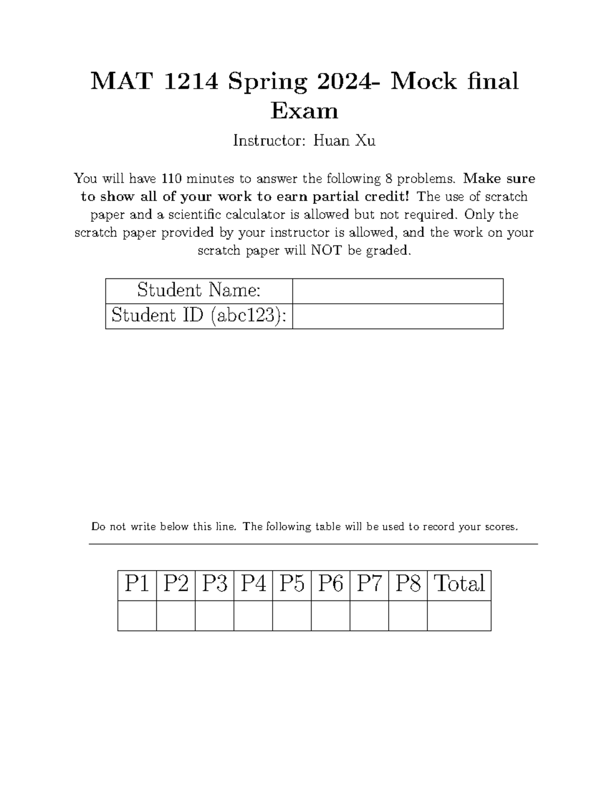 MAT 1214 Spring 2024 - Mock Final Exam Review - Studocu
