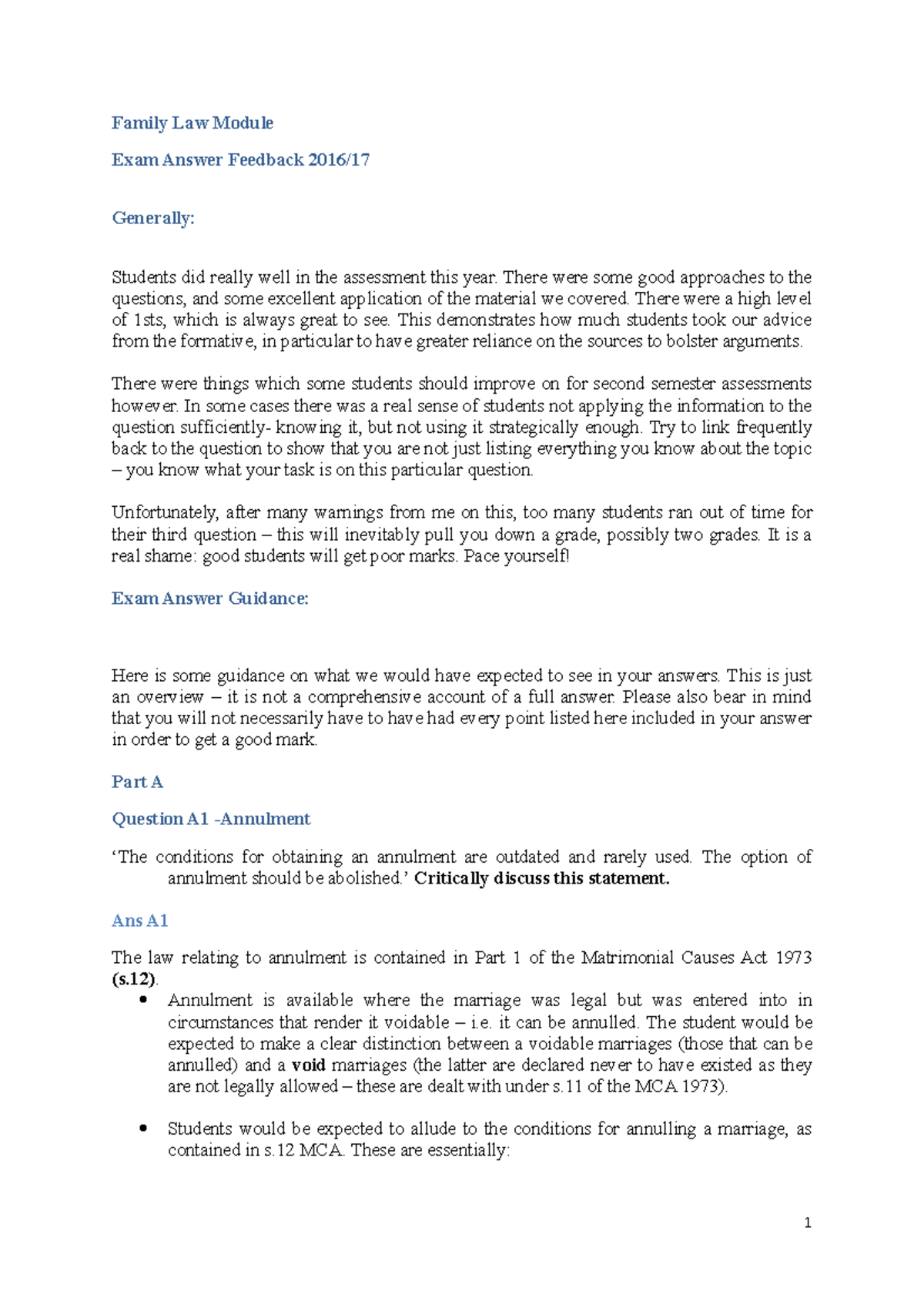 Family Law Exam May 2017: Questions and Comprehensive Answers - Studocu