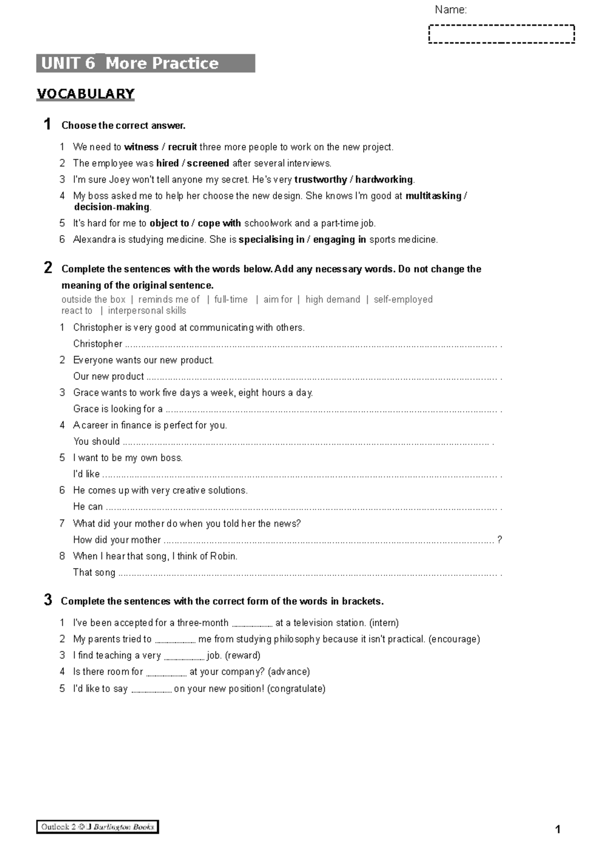 06Outlook 2 Vocabulary & Grammar More Practice Unit 6 - Document Preview