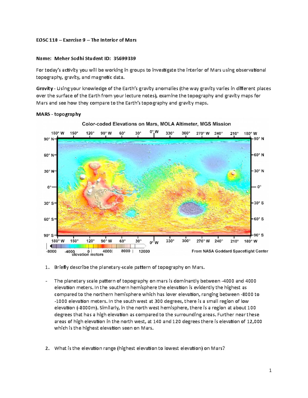 EOSC 110 2020T1 Day 24 Activity 9 - Investigating Mars' Interior - Studocu