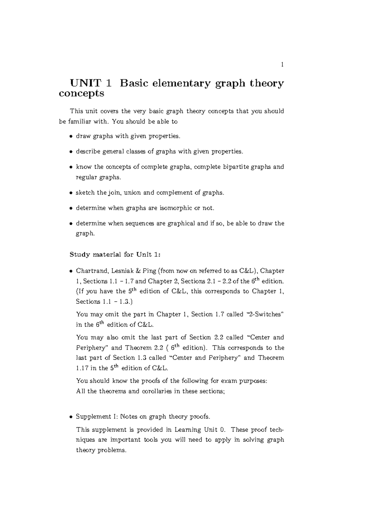 Unit 1 - Unit 1 - 1 UNIT 1 Basic elementary graph theory concepts This ...