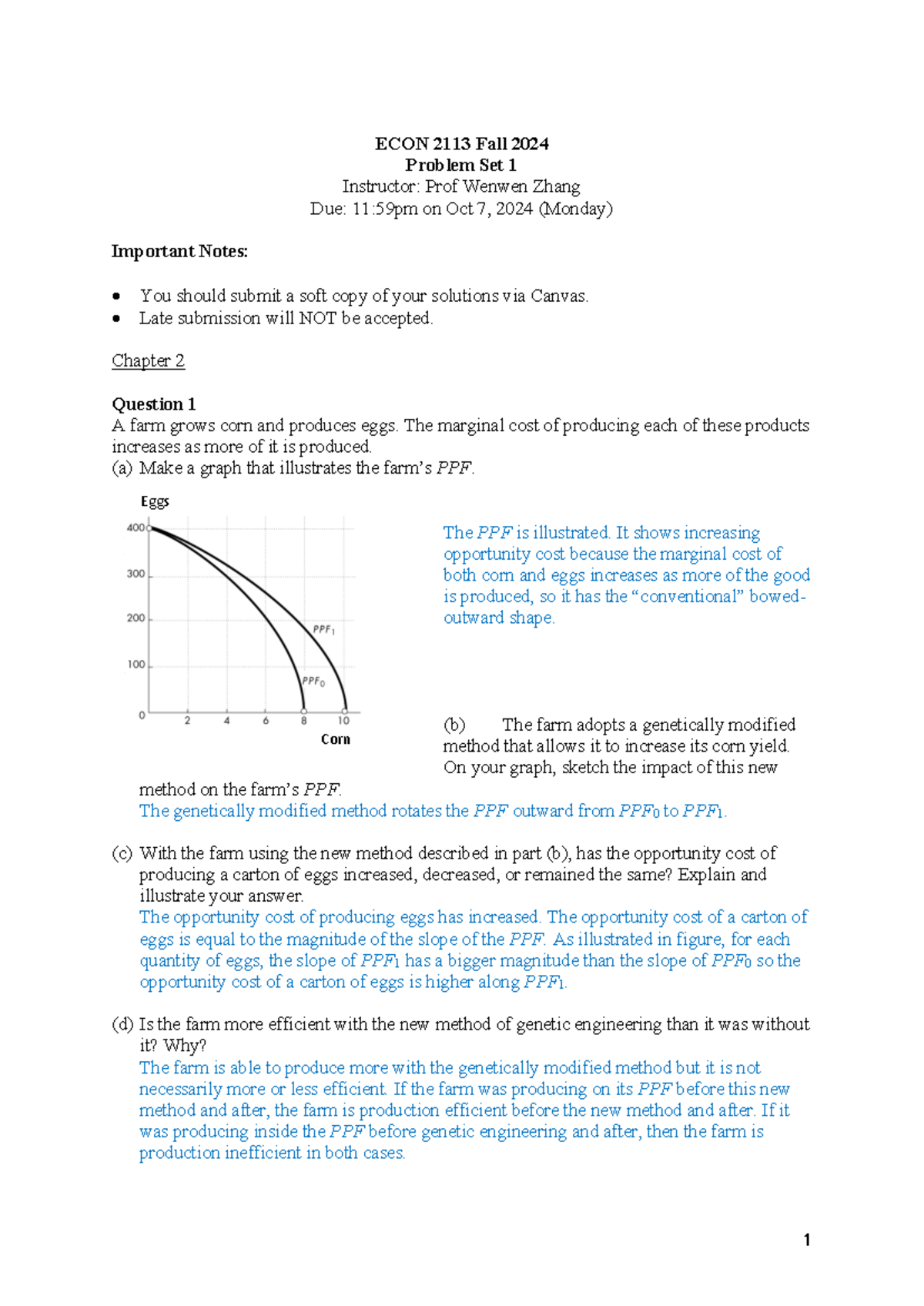 Econ 2113 Fall 2024 - Problem Set 1 Comprehensive Guide - Studocu