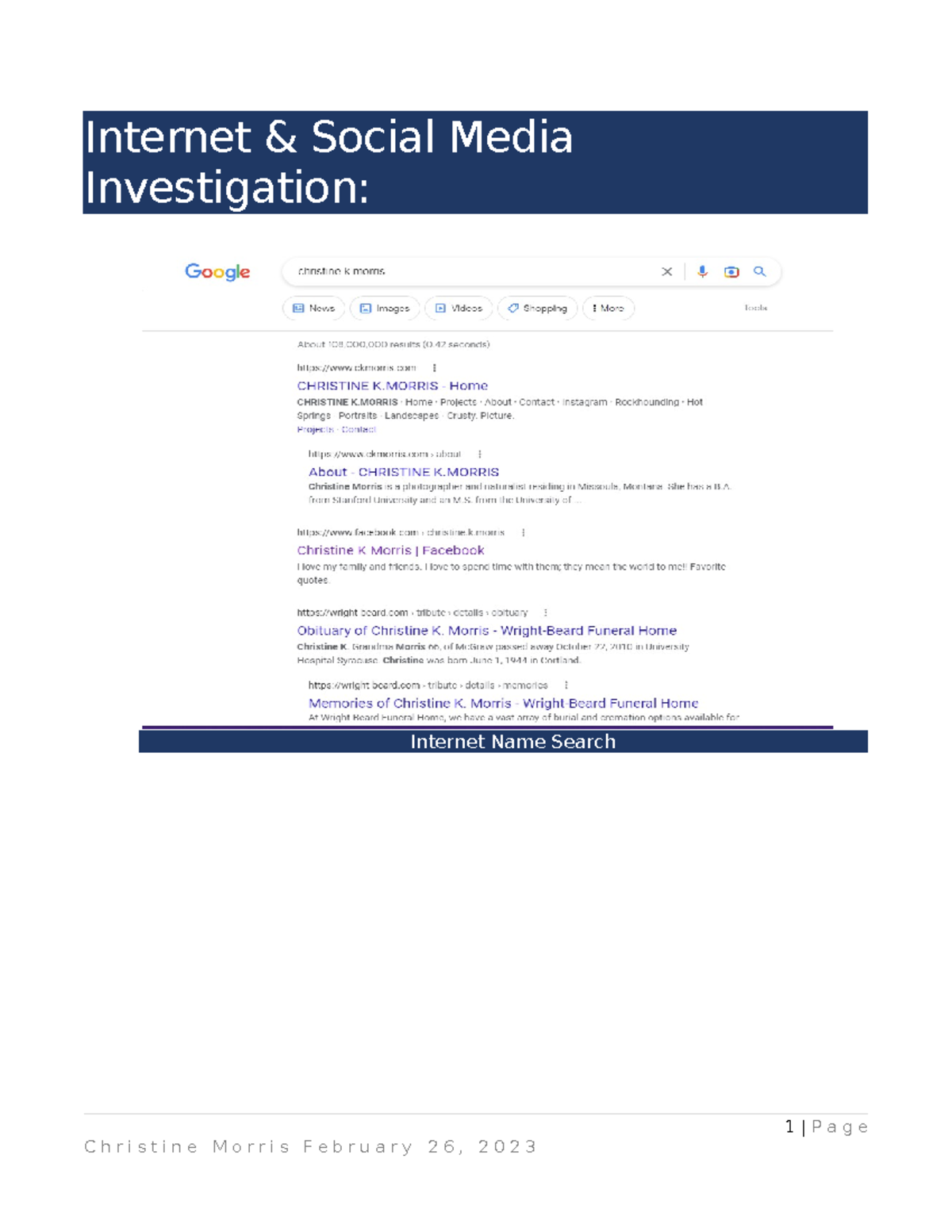 Internet Investigation Report by Christine Morris (SOC-101) - Studocu