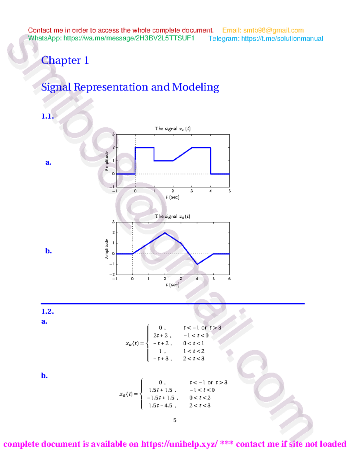 Signals and Systems - Solution Manual for Ch 1 (Oktay Alkin) - Studocu
