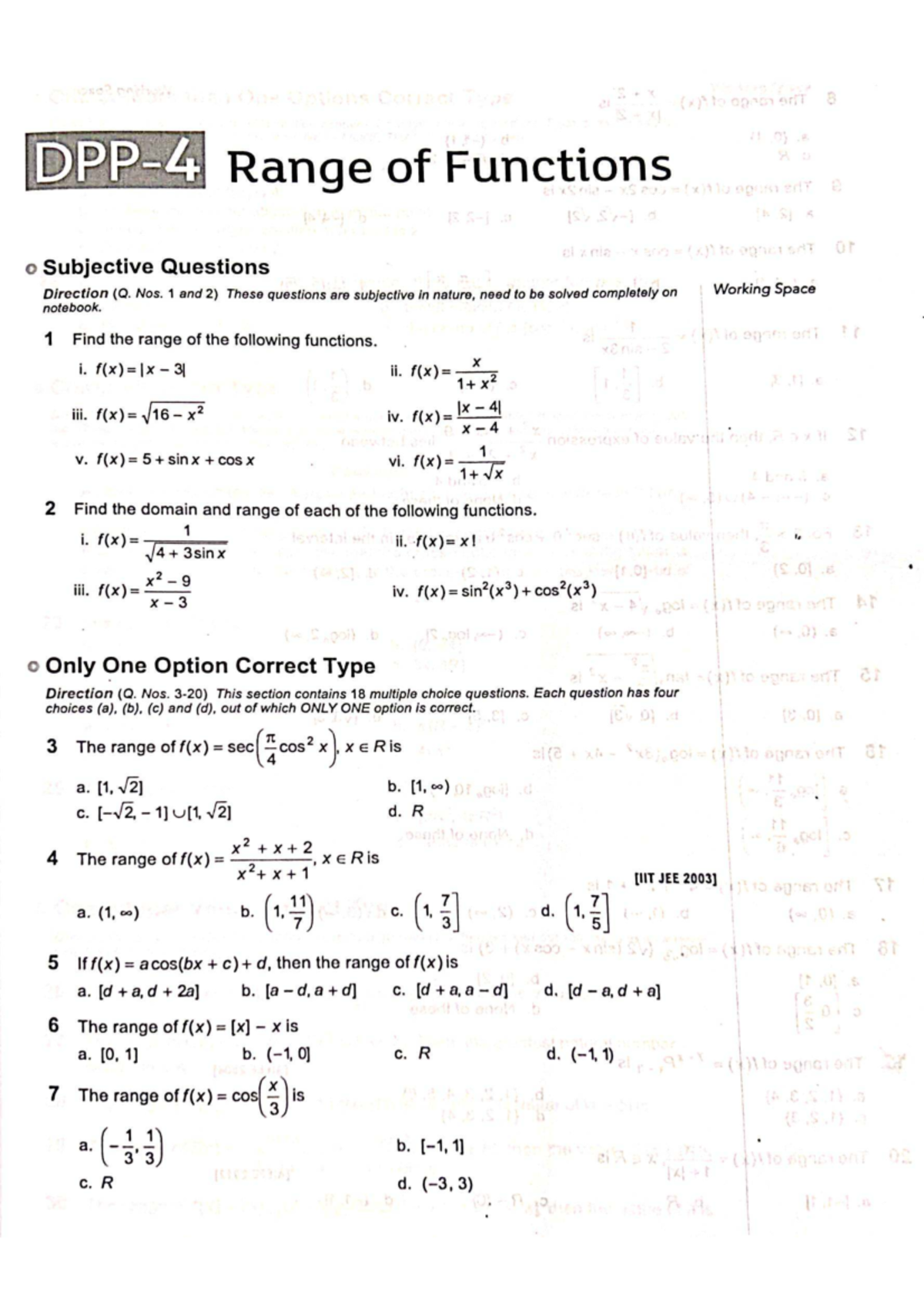 Range of Functions: Subjective & MCQ Questions (Math 101) - Studocu