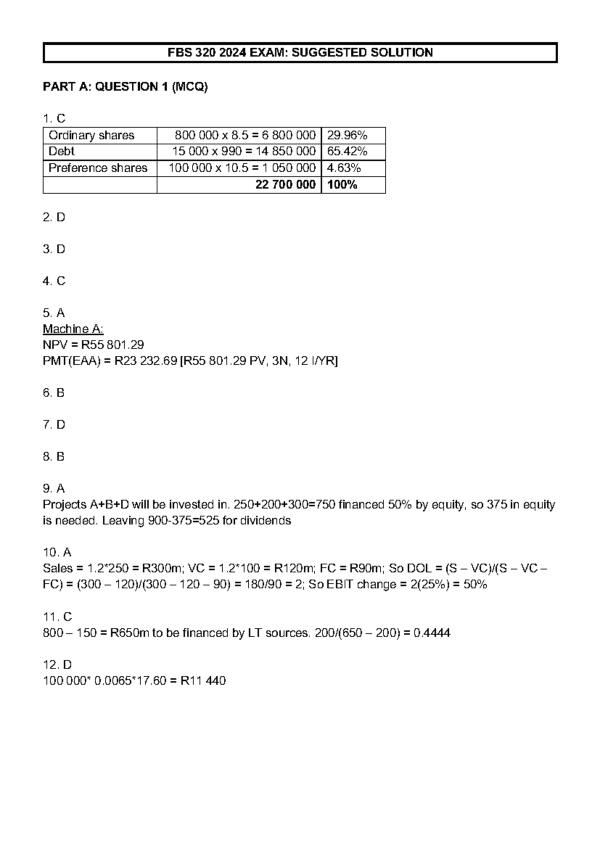 FBS 320 2024 Final Exam Suggested Solutions Part A & B - Studocu