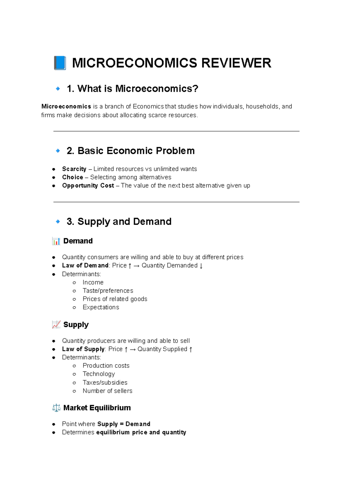 MICROECONOMICS REVIEWER: Intro to Micro Econ Concepts and Formulas ...