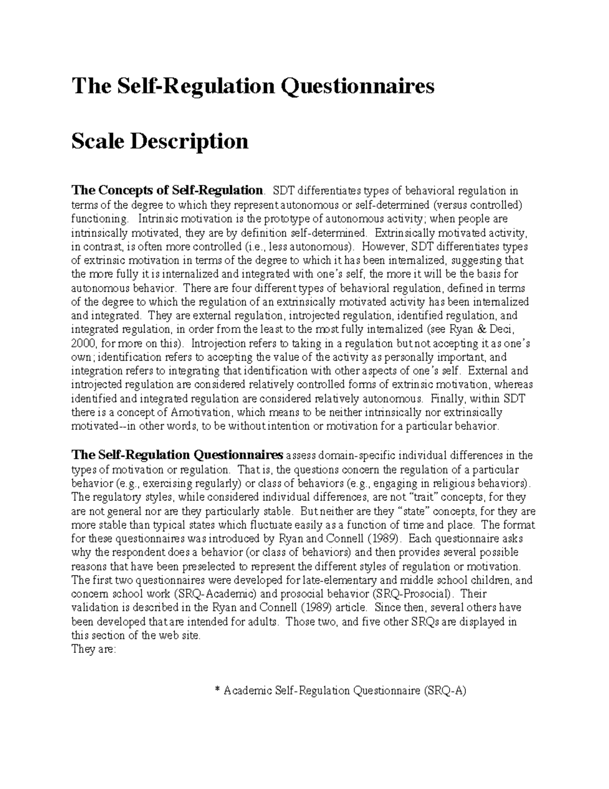 SRQ Complete - Psychological Measurement Questionnaire Overview - Studocu