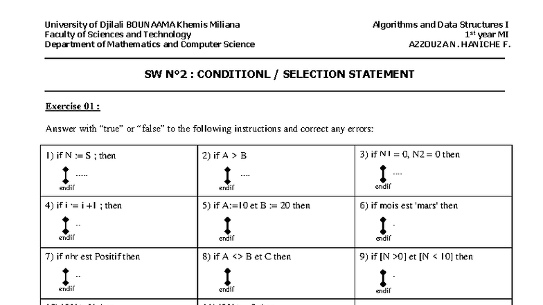 ADS I-SW 02 - Conditional Selection Statements & Algorithms Exercises ...