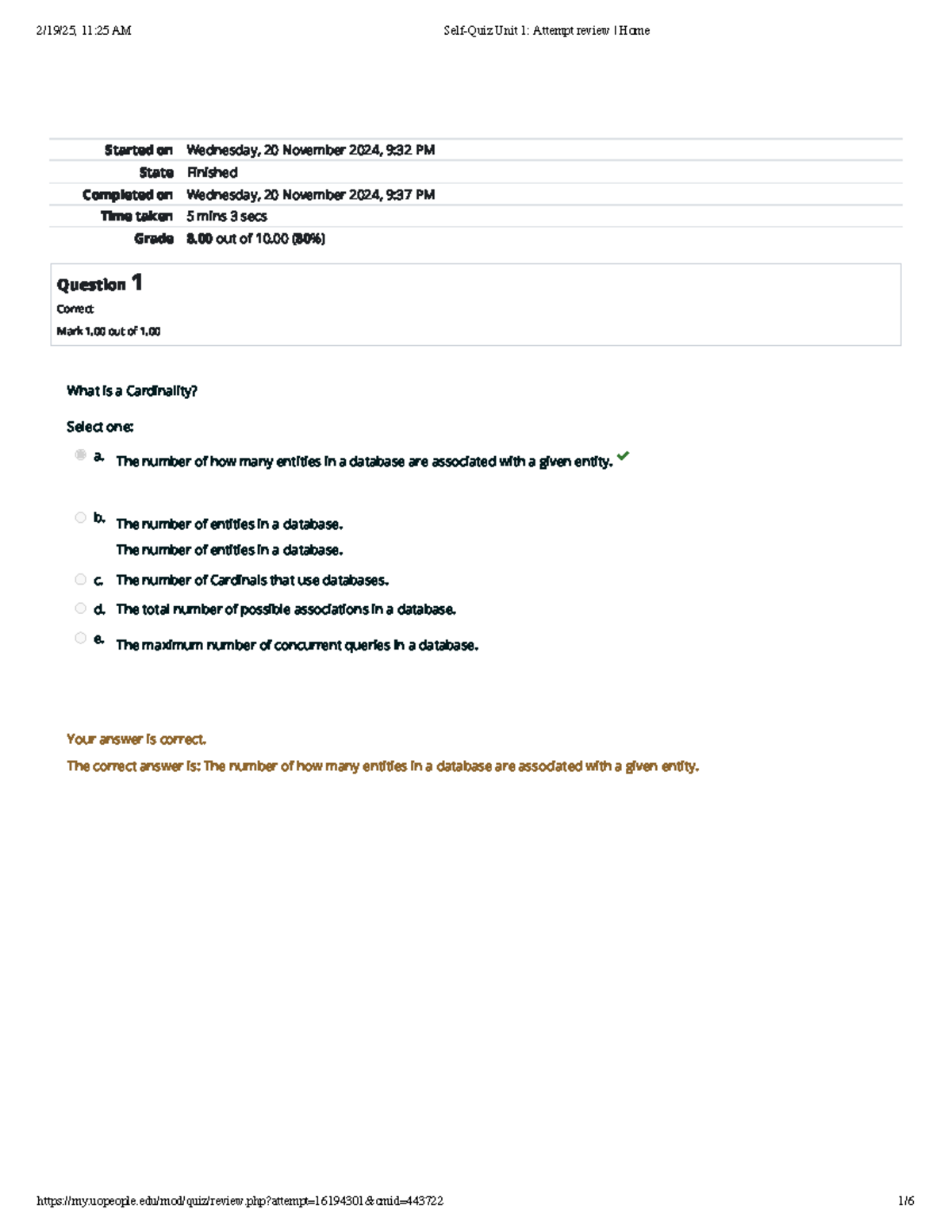 CS 3306 Self-Quiz Unit 1 Attempt review Home - Started on Wednesday, 20 ...