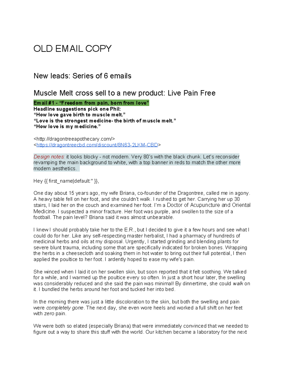OLD Email COPY - Excellent - OLD EMAIL COPY New leads: Series of 6 ...