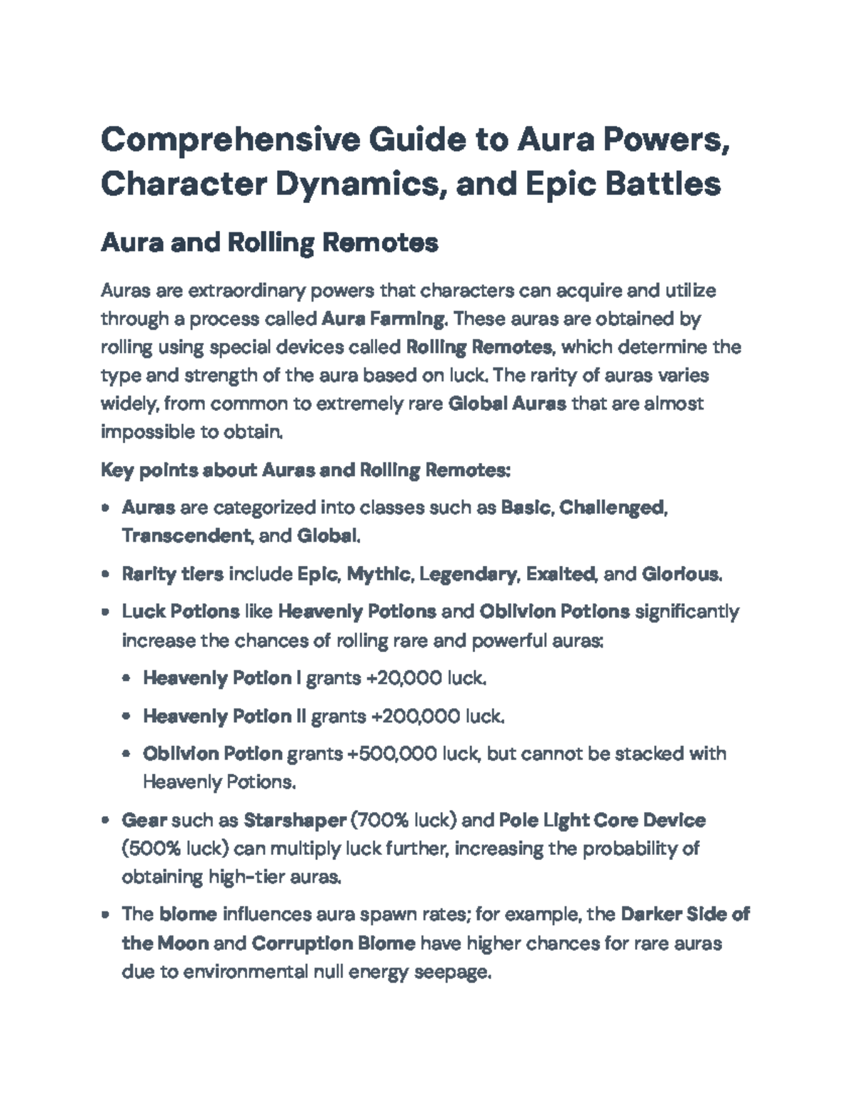 Comprehensive Guide to Aura Powers & Character Dynamics (Course Code ...