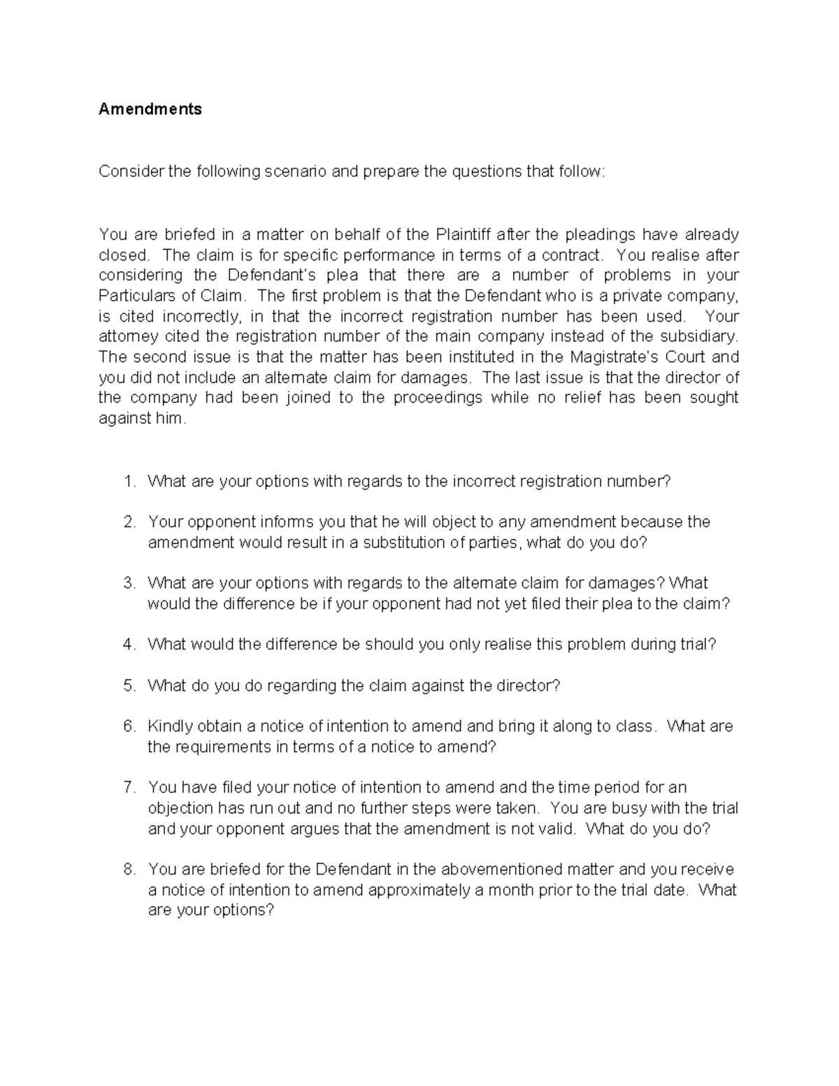 Amendments & Irregular Steps: Legal Notes for Students (LAW 101) - Studocu