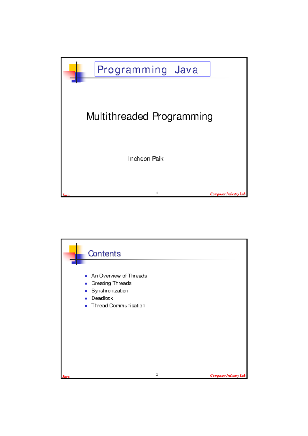 Java 1 Computer Industry Lab: Multithreading Concepts and Exercises ...