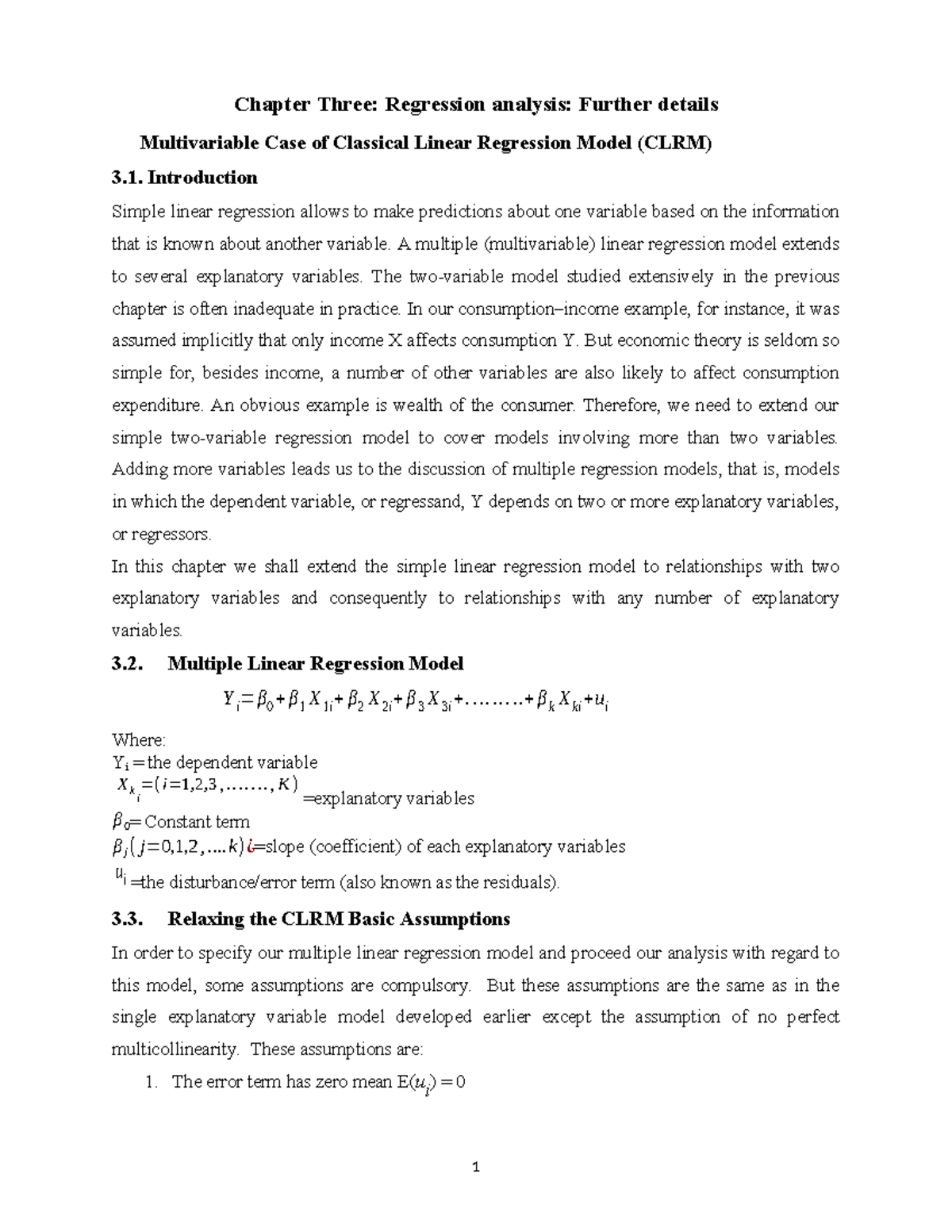 Chapter 3: Multivariable Regression Analysis in CLRM (Econometrics ...