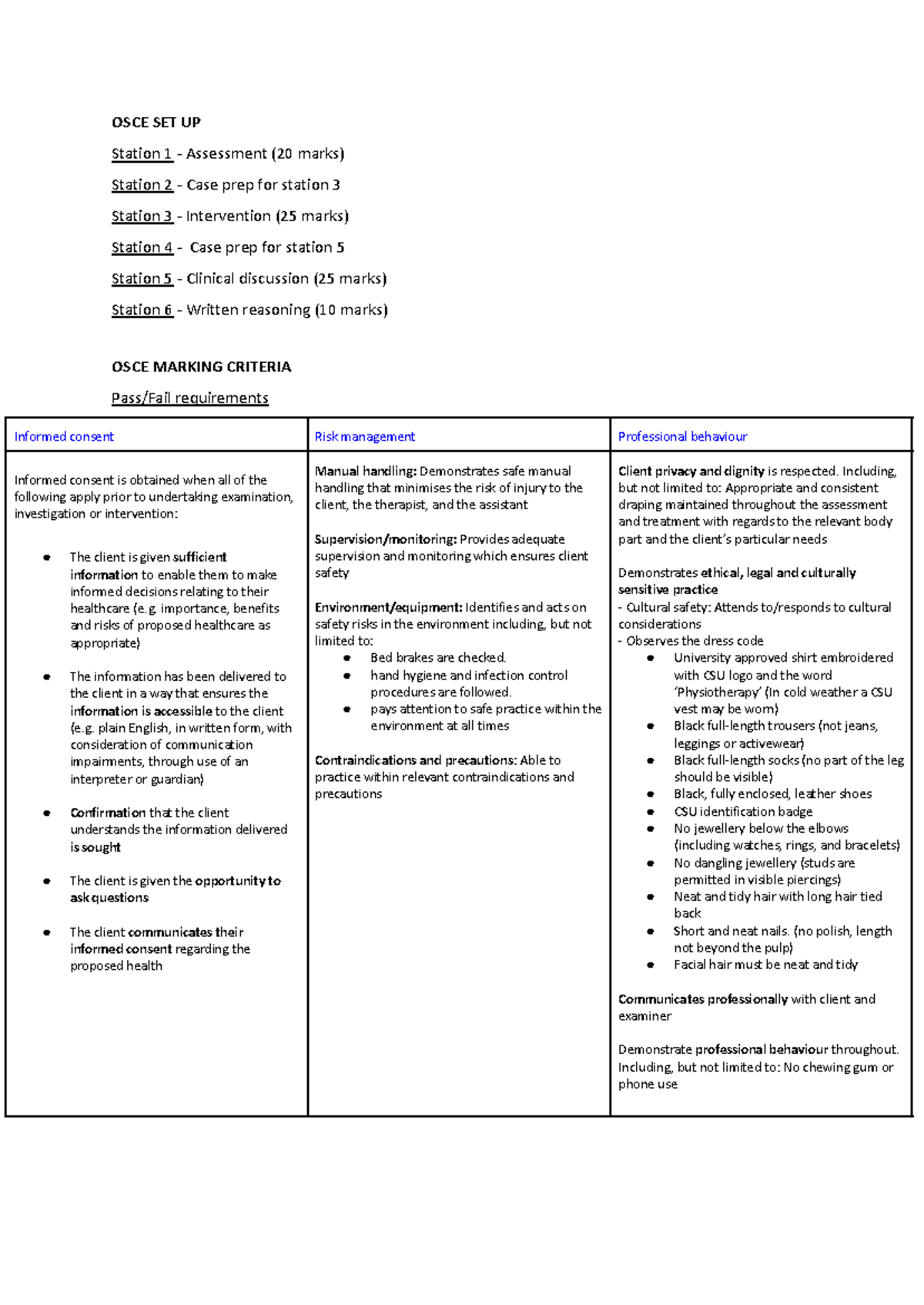 OSCE Setup & Marking Rubric: Assessment & Intervention Guide - Studocu