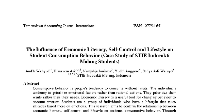 The Influence of Economic Literacy and Lifestyle on Student Consumption ...