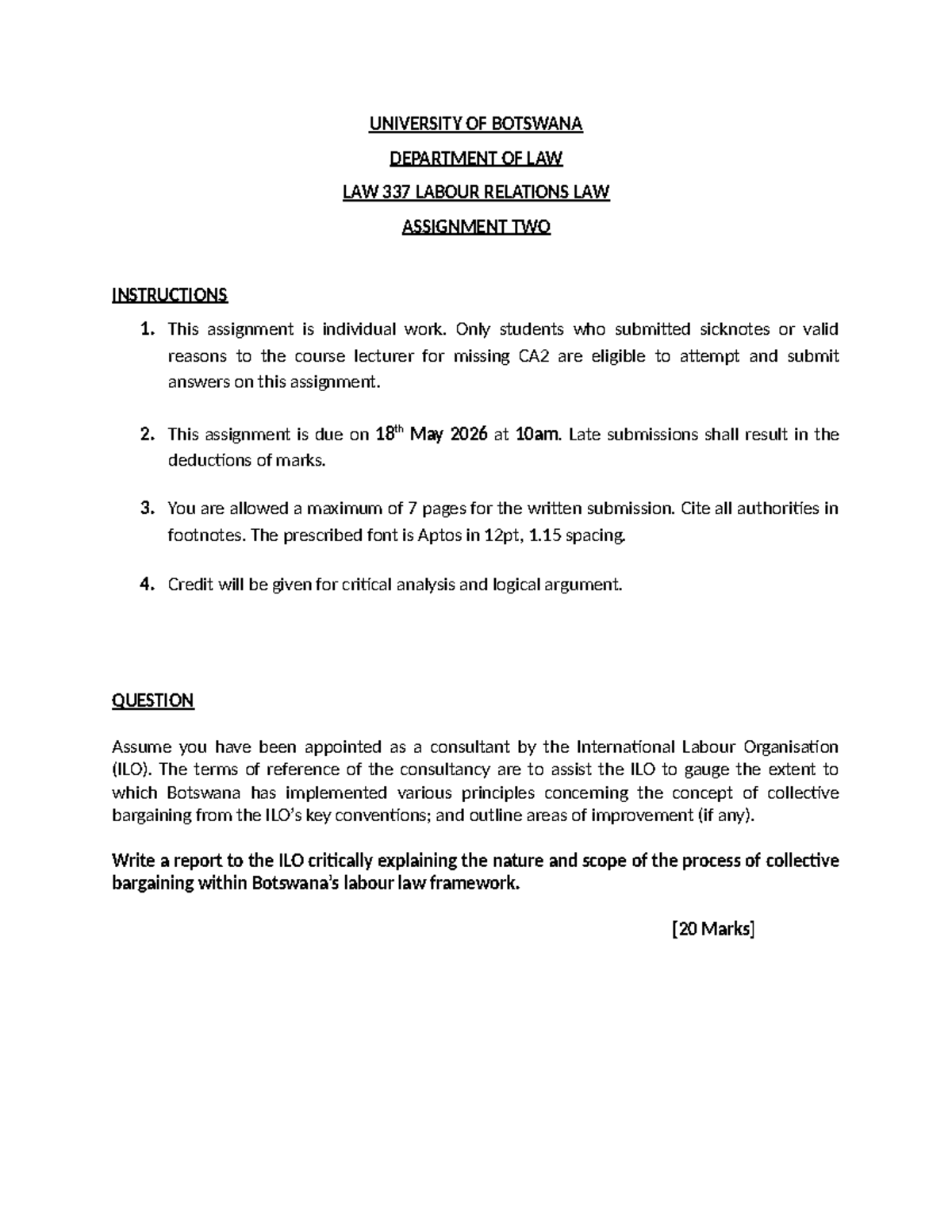 LAW 337 Labour Relations Law Assignment 2: Collective Bargaining Report ...