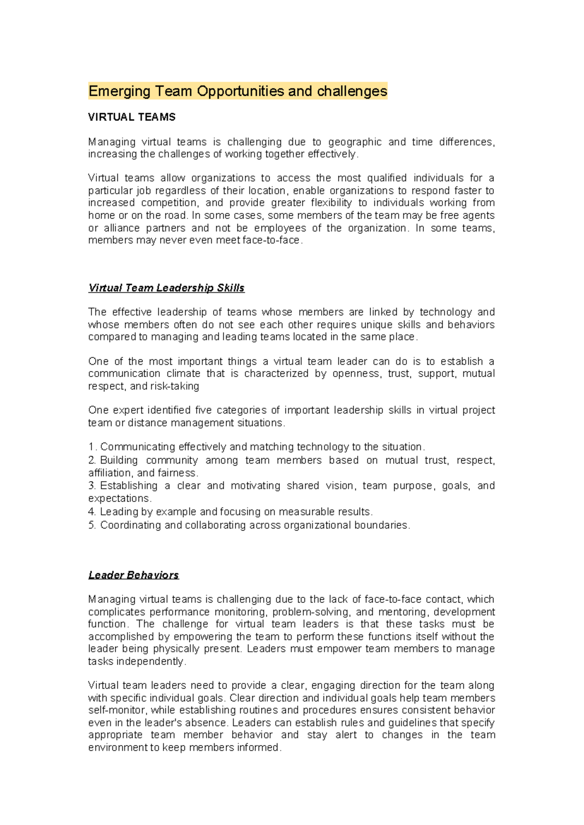 Organizational Behavior: Virtual Team Challenges & Leadership Skills ...