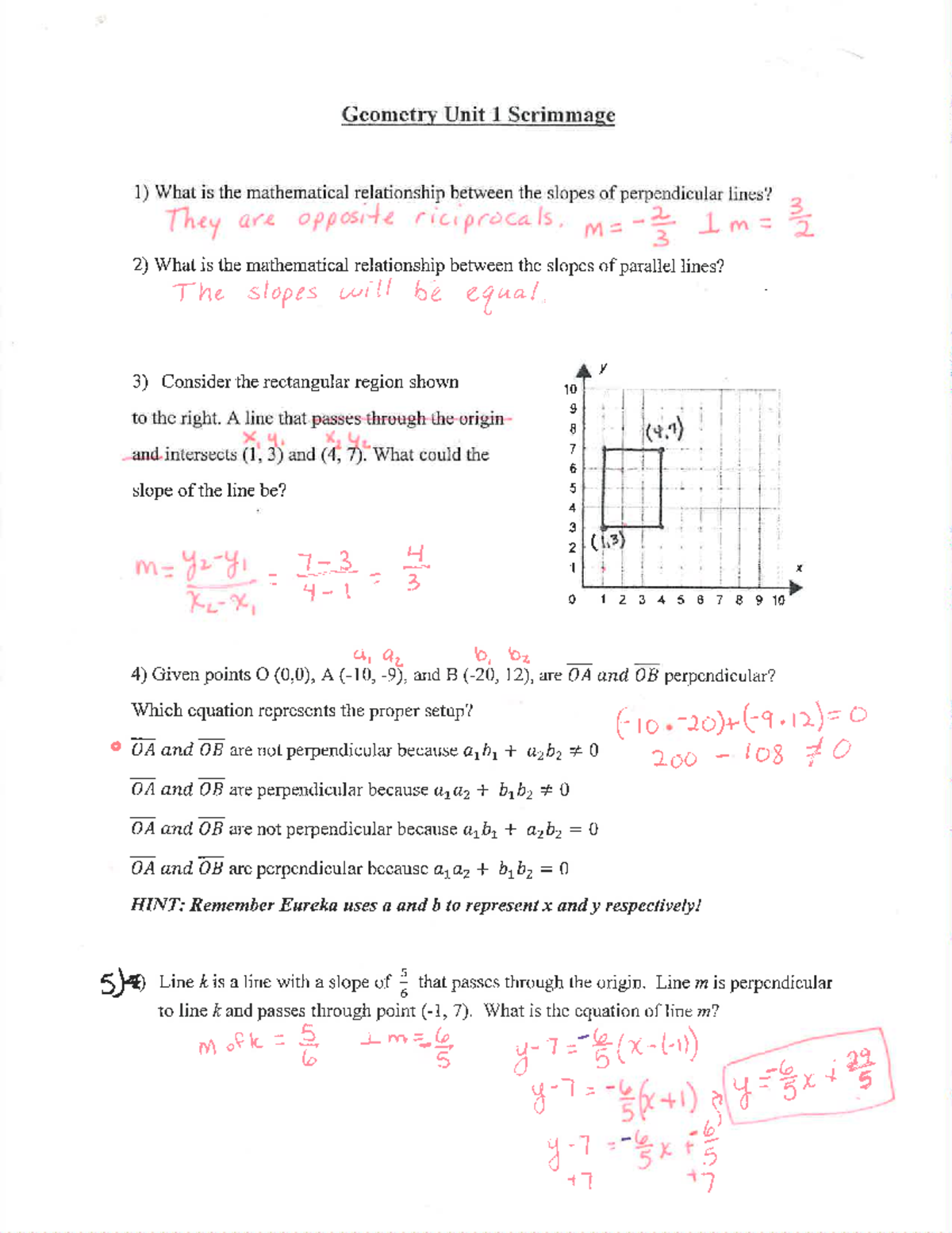 Geometry Unit 1 Scrimmage Study Guide and Key Answers - Studocu
