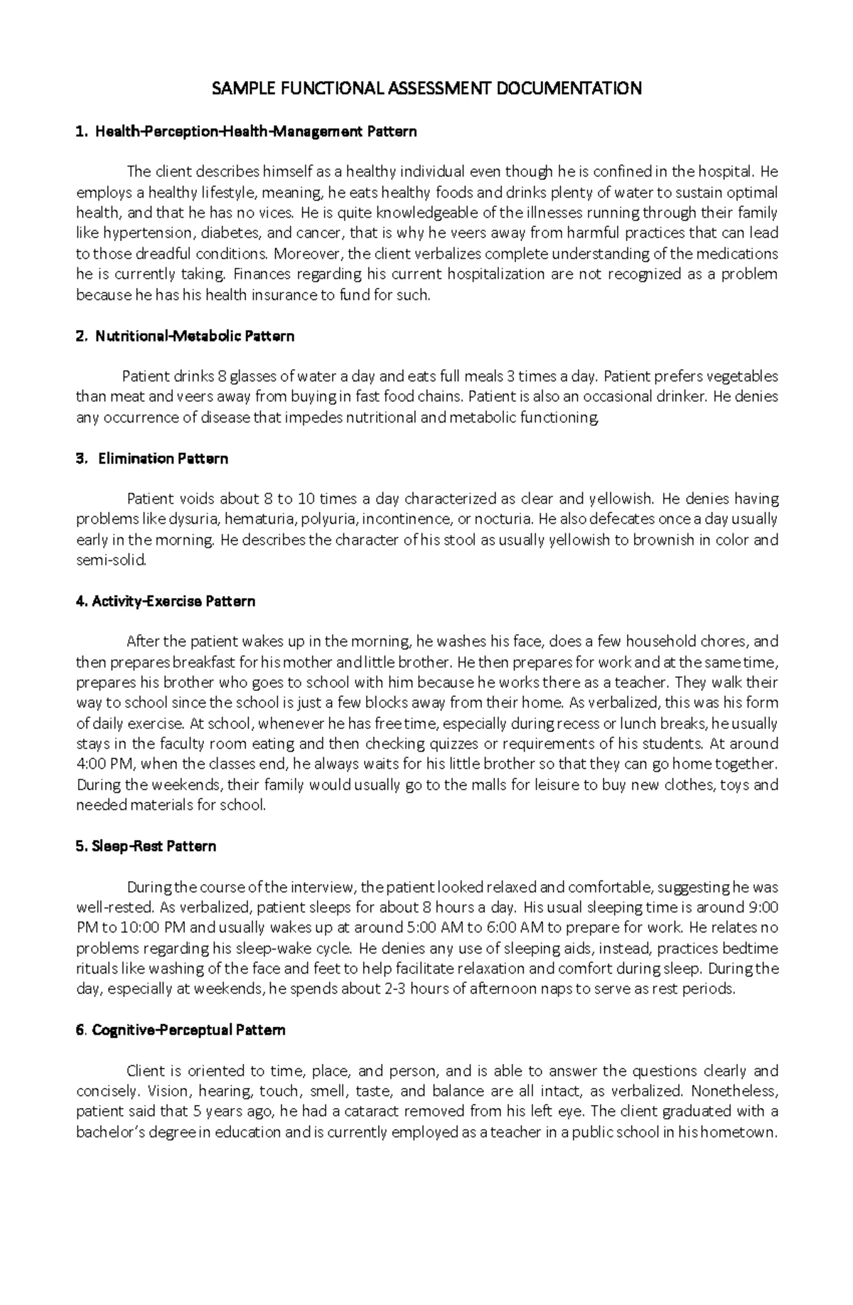 1C. Sample ROS and PE Documentation for Patient Assessment - Studocu