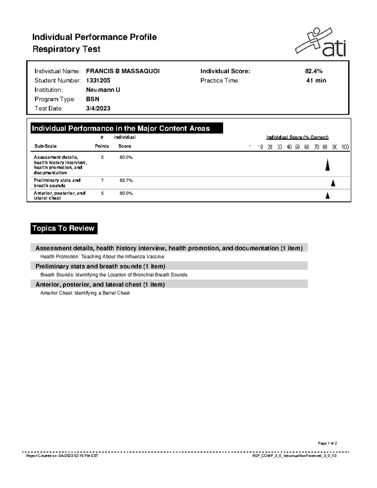 BSN Respiratory Test Performance Profile - Francis B. Massaquoi - Studocu
