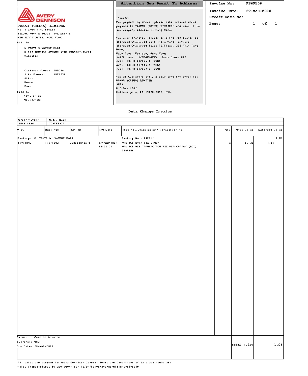 9369506 AD Data Charge Invoice - Terms and Payment Details - Studocu