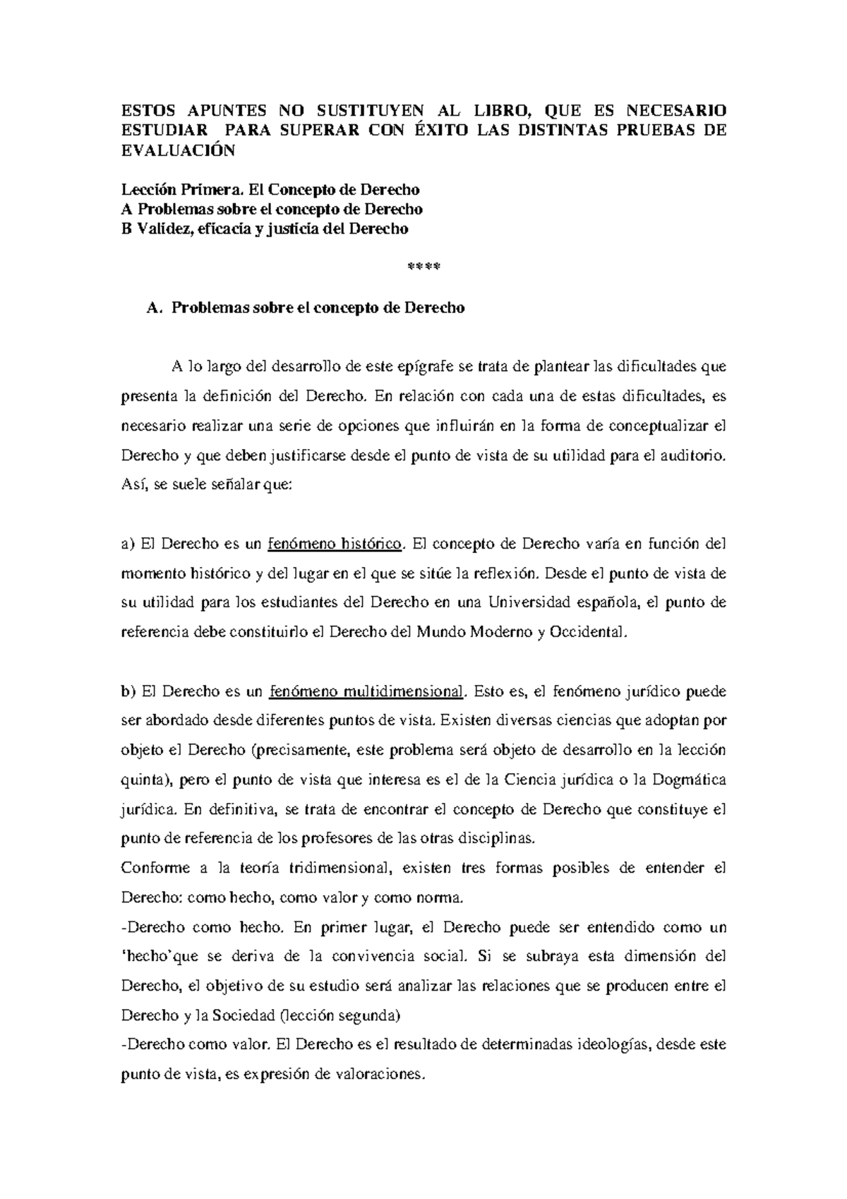 Apuntes de Teoría del Derecho - Lección 1: Concepto y Validez - Studocu
