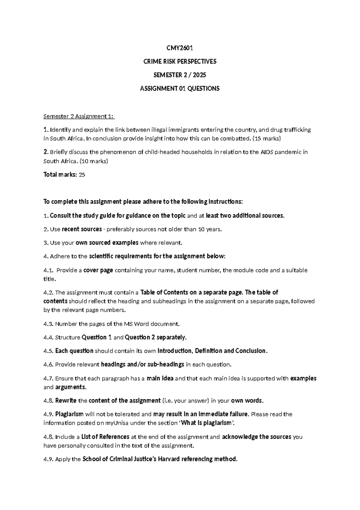 CMY2601 Semester 2 2025 Assignment 1: Crime & AIDS Perspectives - Studocu