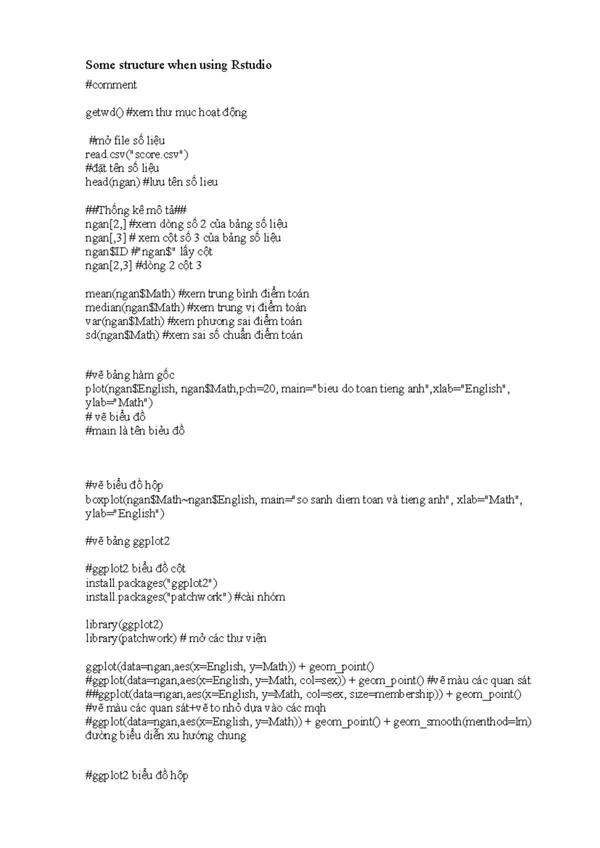 Some structure when using Rstudio - Some structure when using Rstudio # ...