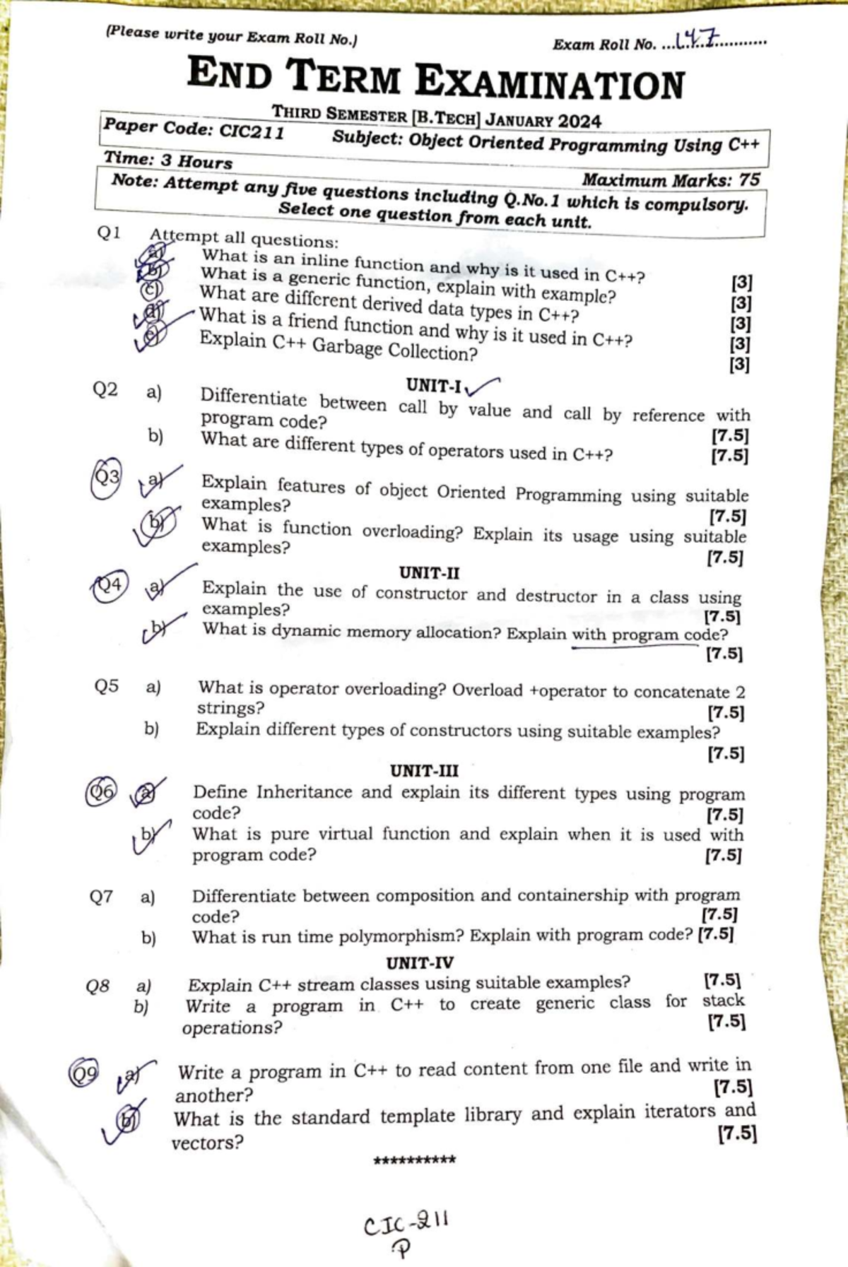 OOPS End Term Exam Paper - CIC211 January 2024 - Studocu