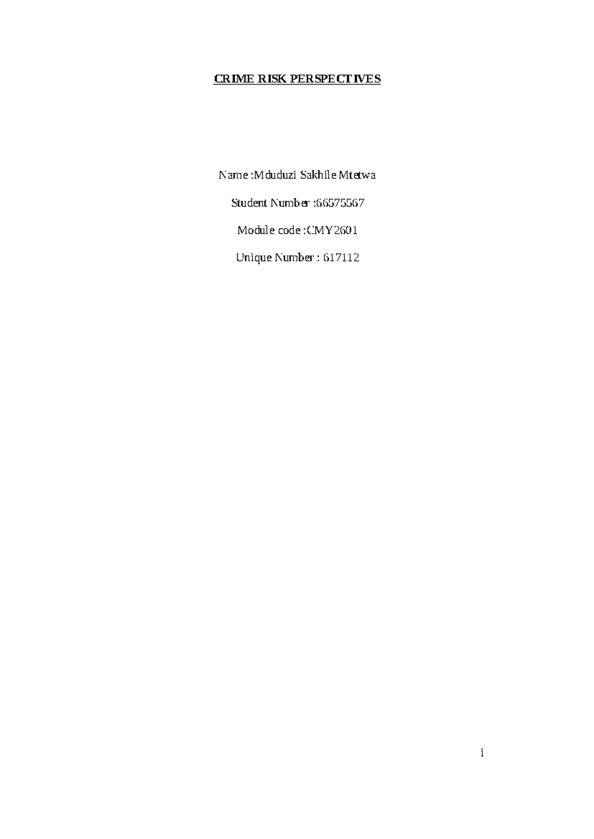 CMY2601 Assignment 1: Analyzing Crime Risk and Recidivism Factors - Studocu