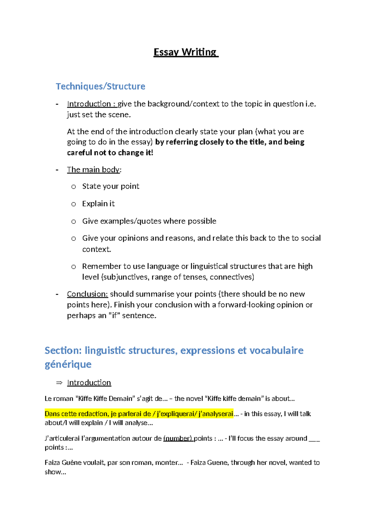 L1 Essay Structures: Introduction to Effective Writing Techniques - Studocu
