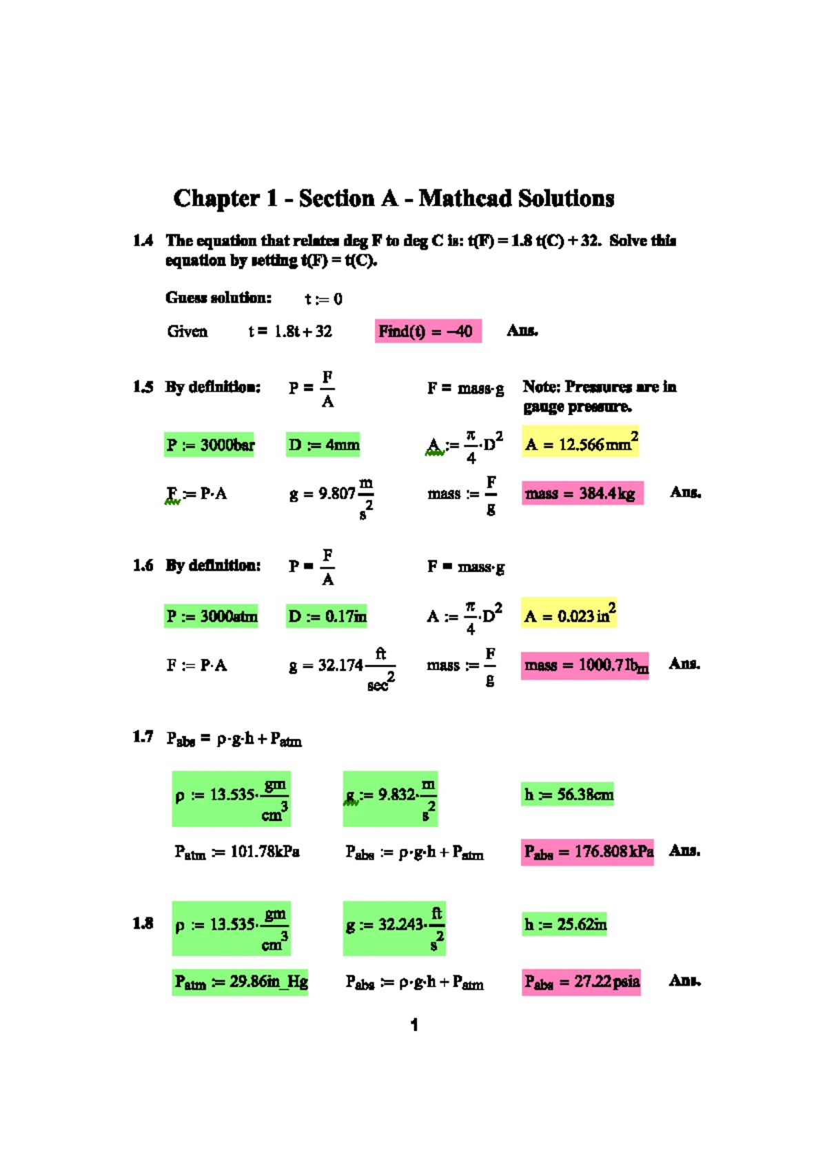 Spring constant calculations and pressure variations in fluids (CHE 1. ...