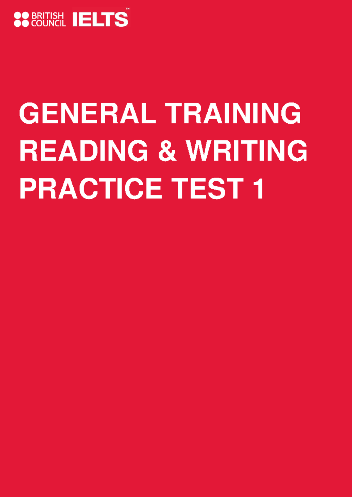 General Training Test 1: Reading & Writing Practice - Studocu