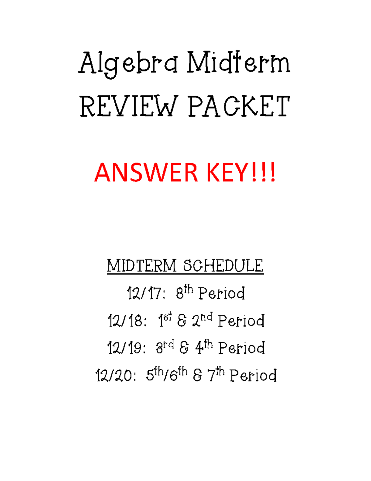 Algebra 1 Midterm Study Guide Answer Key (Dec 2023) - Studocu