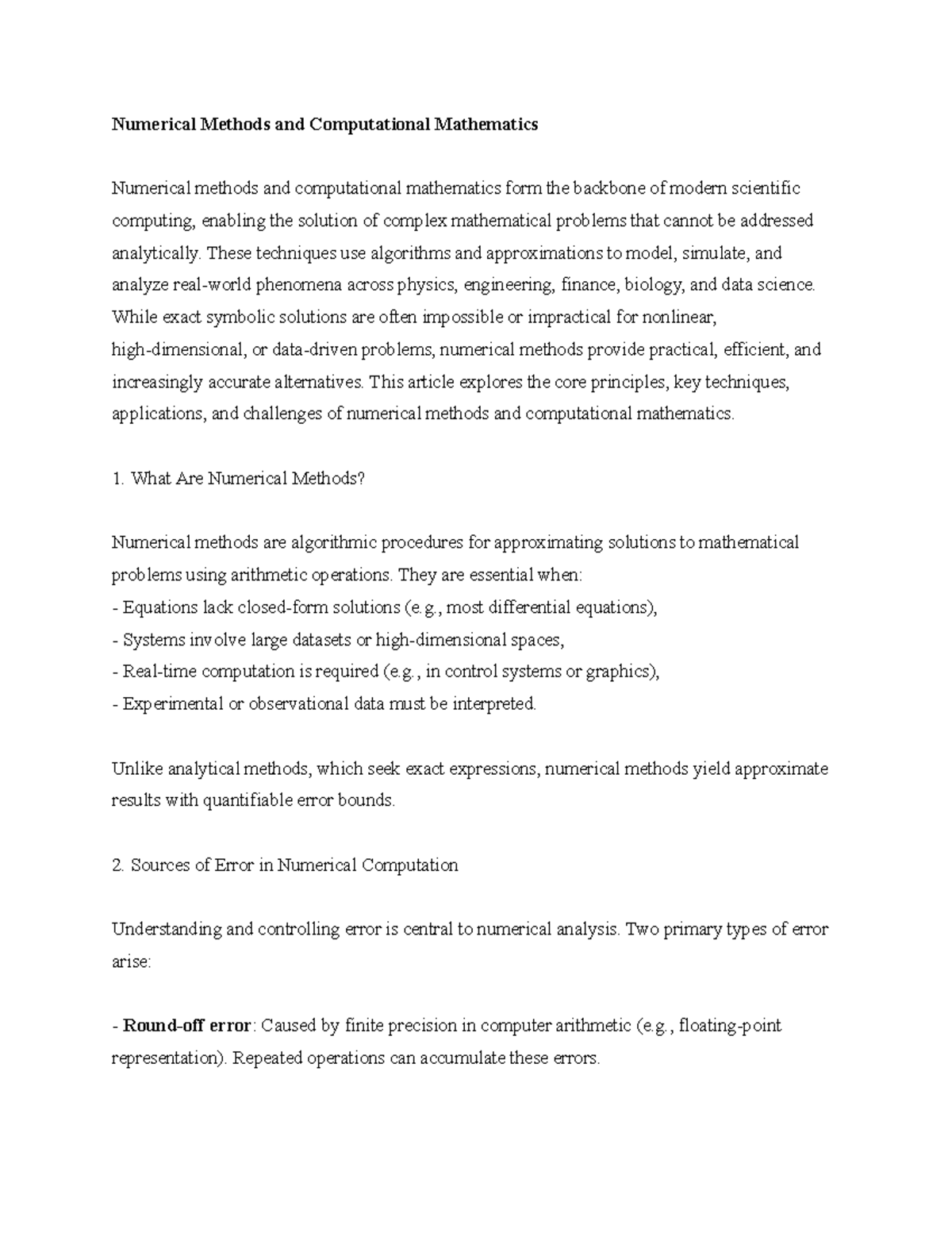 Numerical Methods and Computational Mathematics: Key Concepts and ...