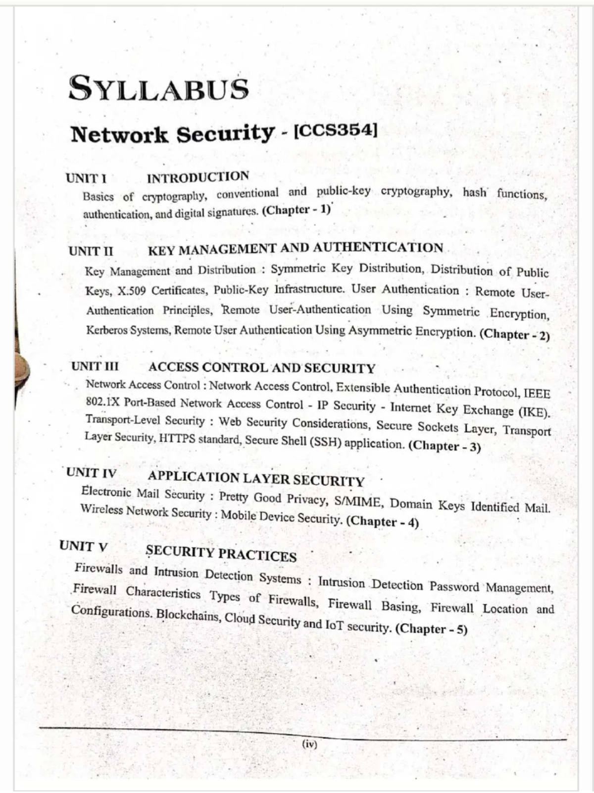 SYLLABUS Network Security: Key Concepts and Practices (Units 1-5) - Studocu