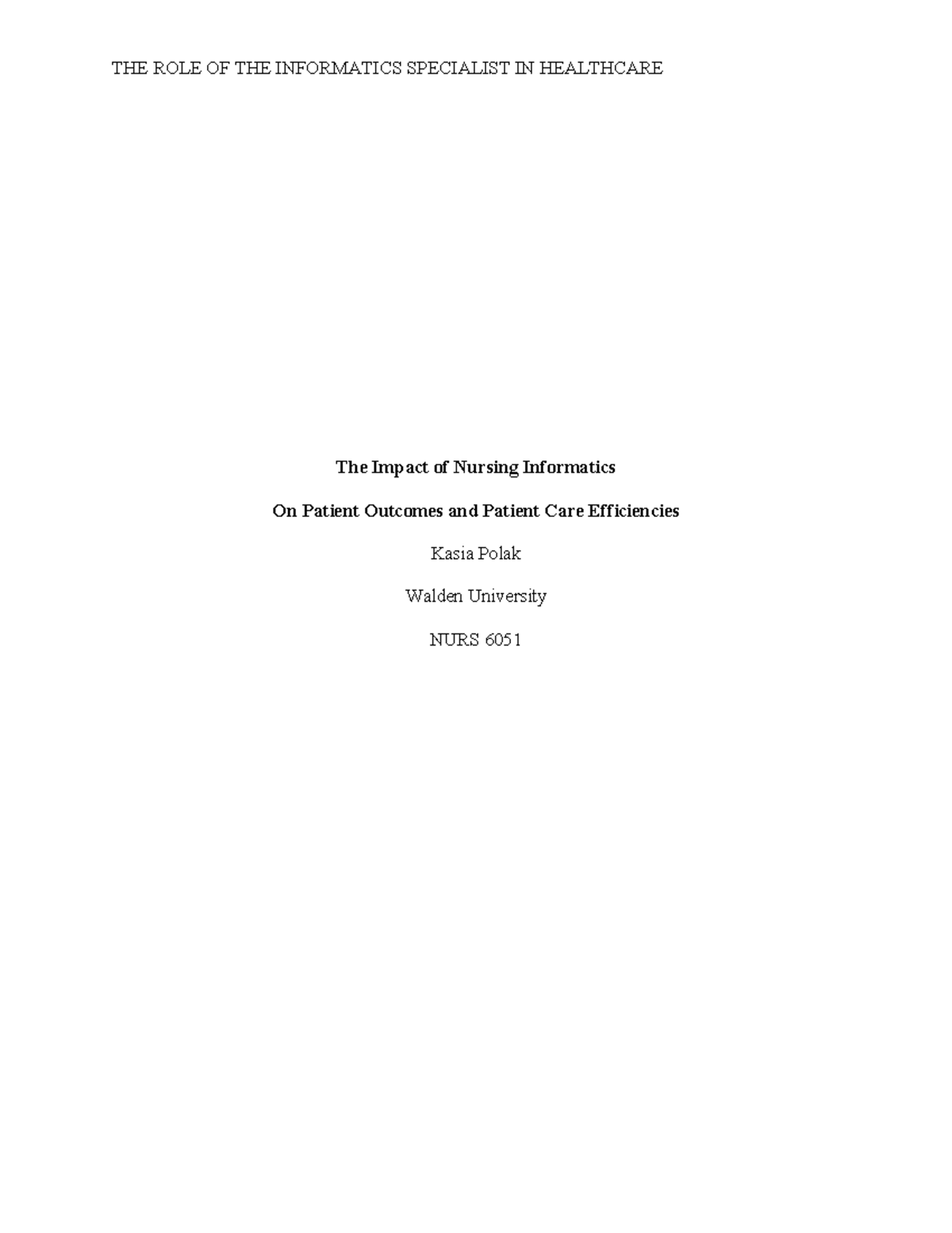 NURS 6051 WK4 Assignment: Telehealth's Impact on Patient Care Outcomes ...