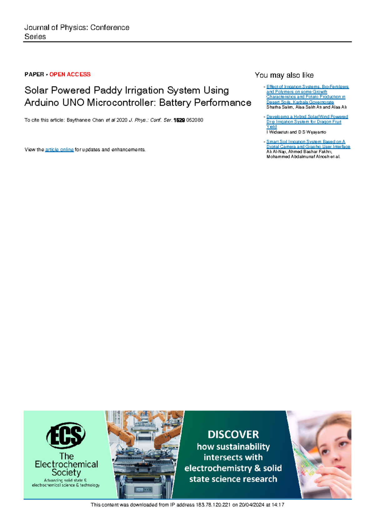 Solar Powered Paddy Irrigation System with Arduino UNO: Performance ...