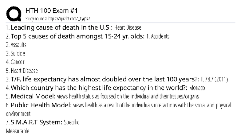 HTH 100 Final Exam Study Guide: Key Concepts & Models - Studocu