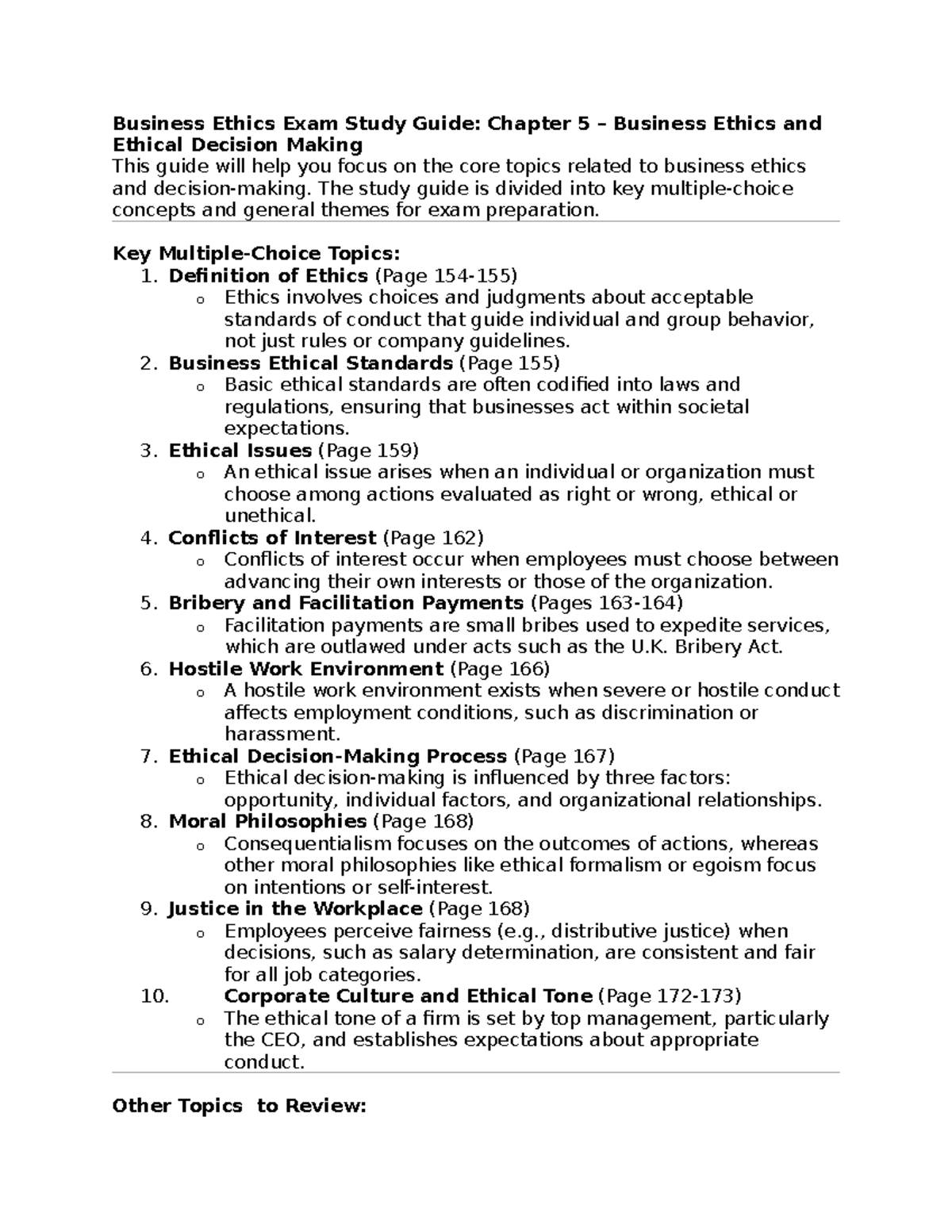 Business Ethics Exam Study Guide: Key Concepts & Ethical Decision ...