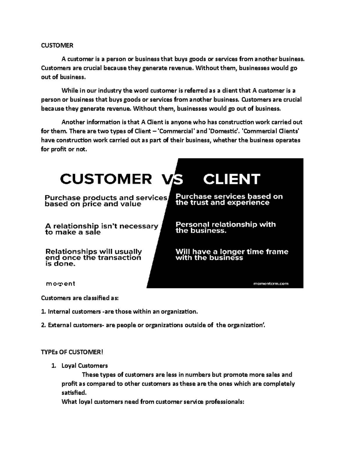 Customer - Possible Answers - CUSTOMER A customer is a person or ...