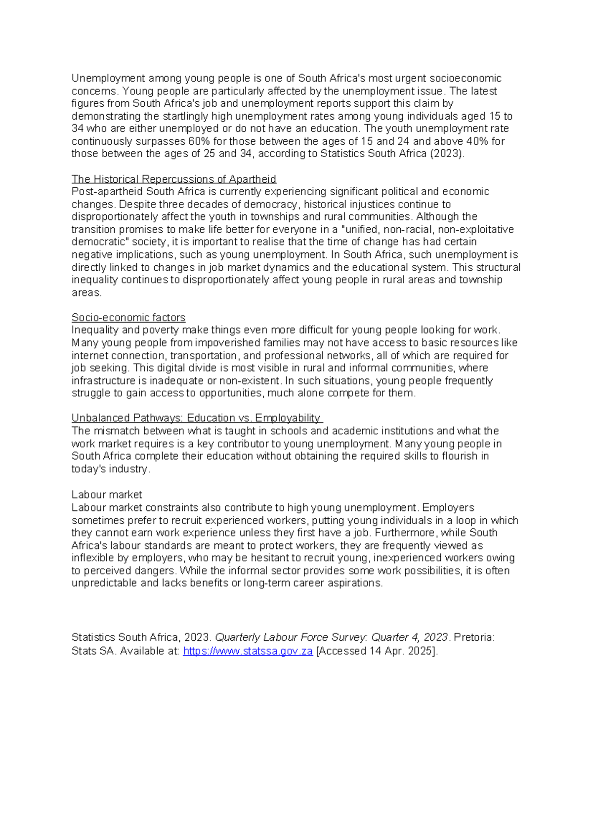 The Causes of Youth Unemployment in South Africa (50987313) - Studocu